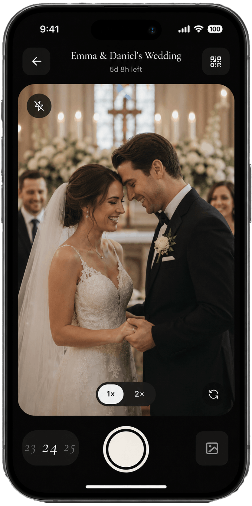 Memento camera capturing a wedding scene from a guest’s phone